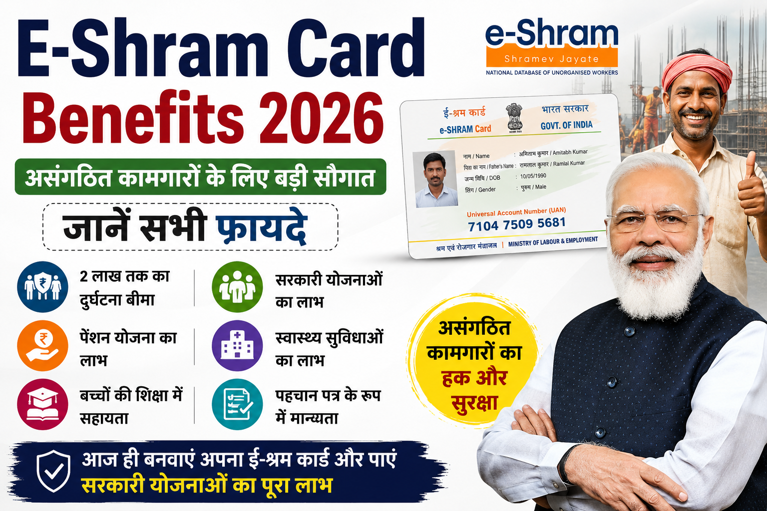 E Shram Card Benefits 2026: