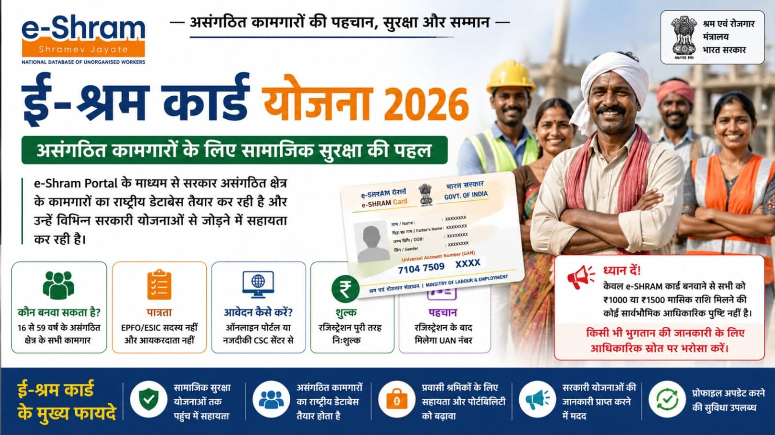 E Shram Card Yojana 2026 : कार्ड क्या है, कौन बनवा सकता है और इसके फायदे क्या है 2026