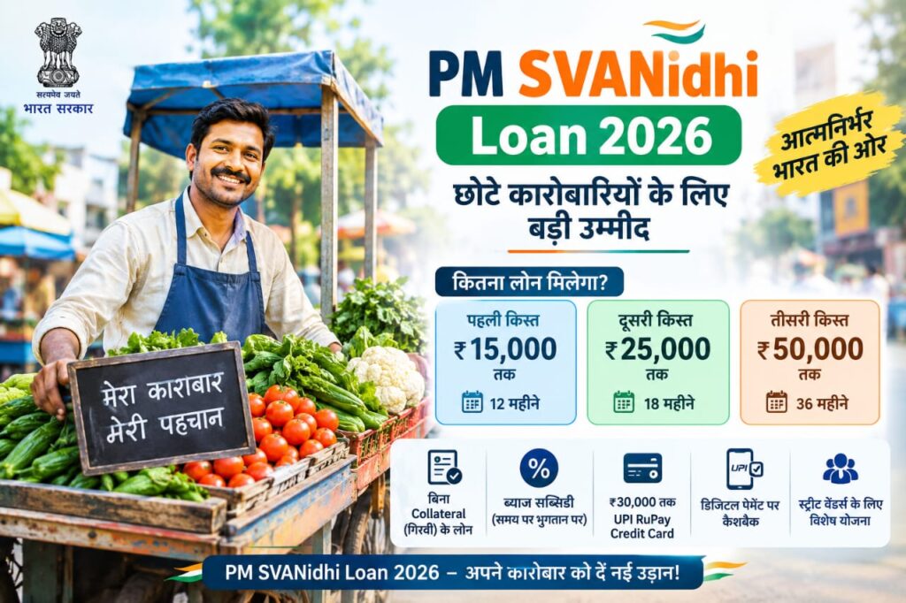PM SVANidhi Lone 2026: ₹50,000 पक्का लोन कैसे मिलेगा? जानिए पात्रता, ब्याज,EMI, दस्तावेज और आवेदन का आसान तरीका